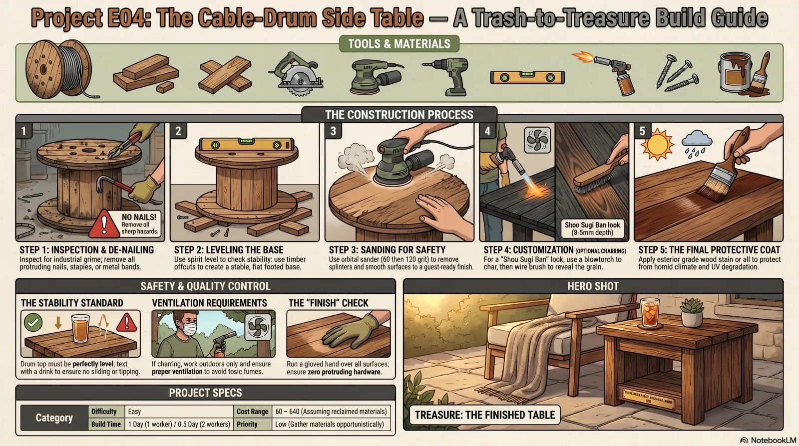 Cable-Drum + Upcycled-Wood Side Tables