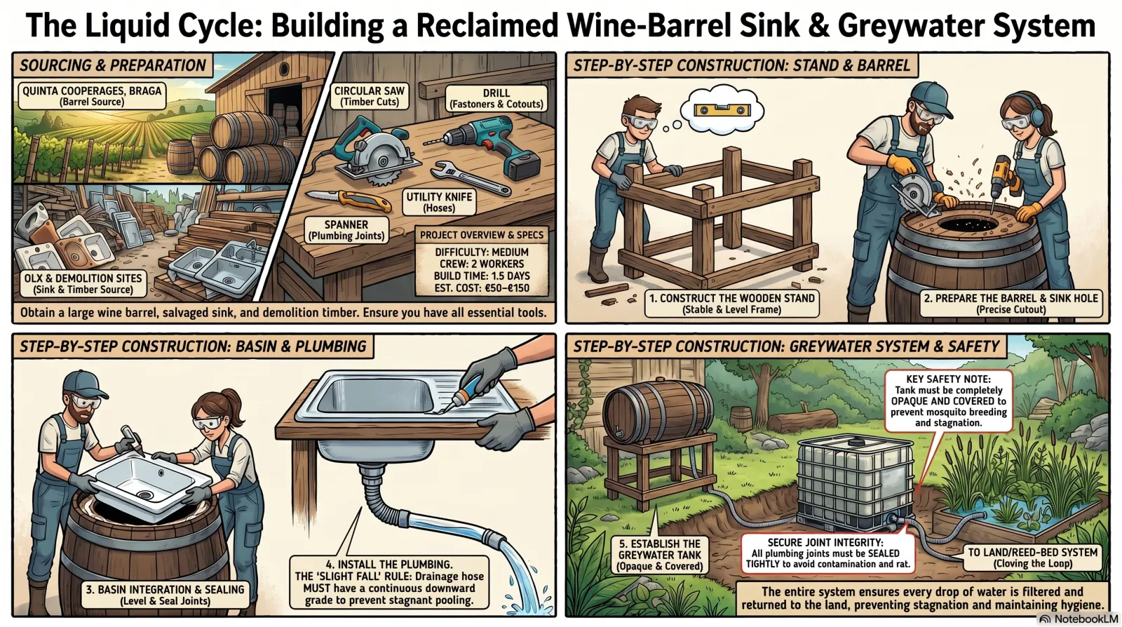 Wine-Barrel Sink Stand + Greywater