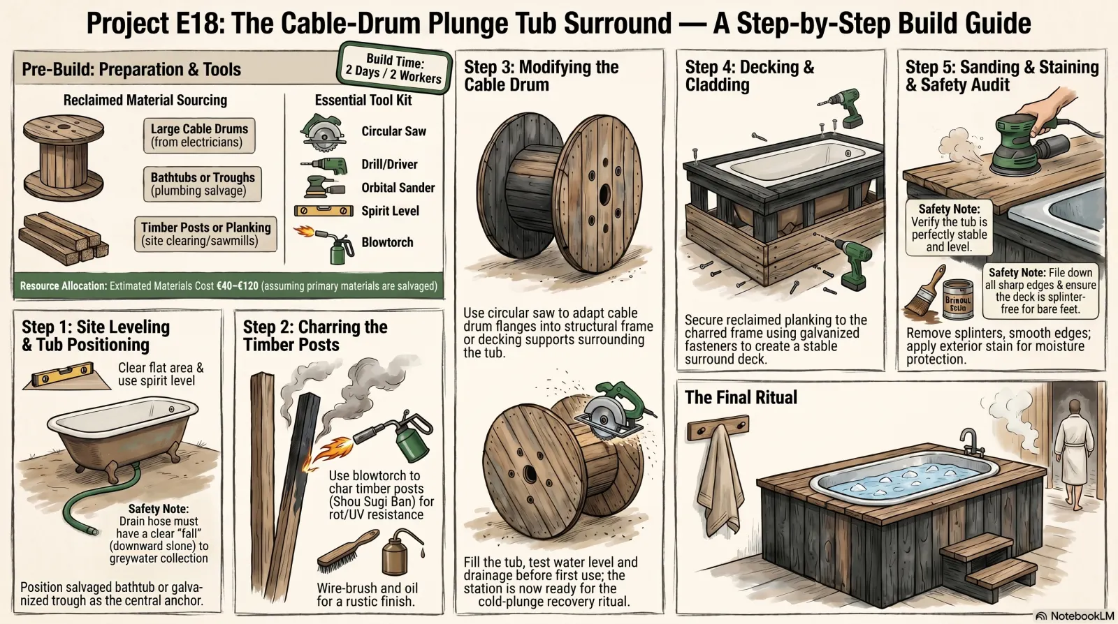 Cable-Drum Plunge Tub Surround